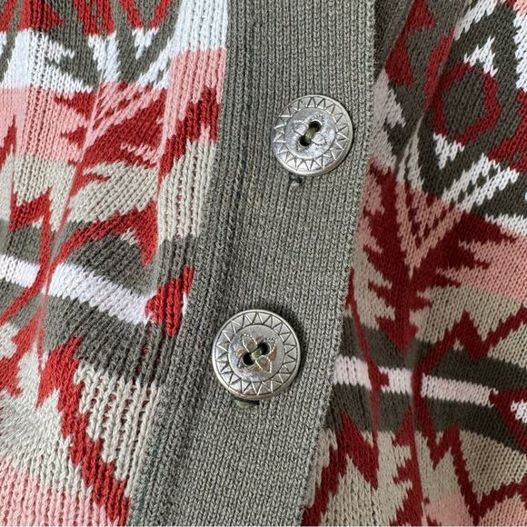 SANTA FE WEST / vintage red brown aztec western printed cardigan sweater / S - Picture 5 of 8